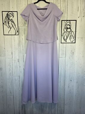 Lavender Chiffon Formal Maxi Dress Glitter Overlay Cowl Neck Size 18 Wedding